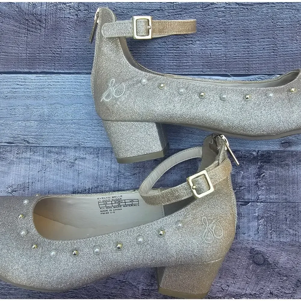 SAM EDELMAN Evelyn Belle Gold Shimmer Sparkle Mary Jane Shoes Big Girls size 5